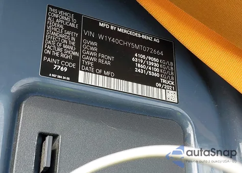 2021 Mercedes-Benz Sprinter 2500 High Roof I4 from USA, damaged, VIN W1Y40CHY5MT072664